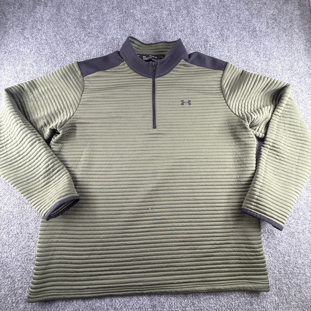 Under Armour ColdGear Mens XXL Loose Ribbed 1/4 Zip Pullover Olive Green